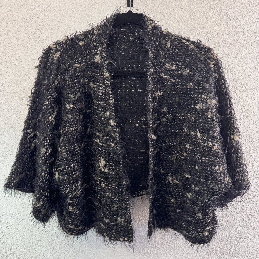 Bryn Walker Cropped Wool Black & Green Fuzzy Short Sleeve Cardigan | Size S